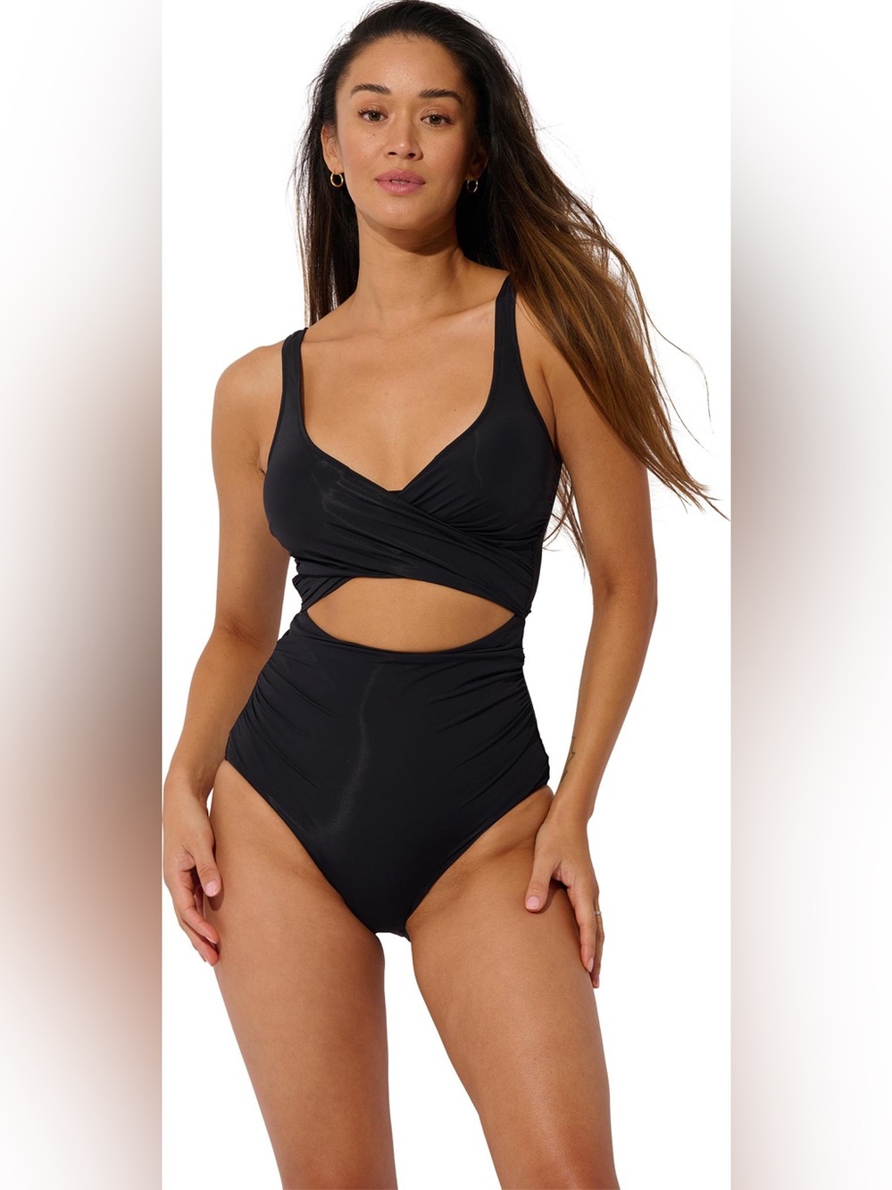 NWT Everyday Sunday Size 14 Tank Wrap One-Piece Swimsuit - Black
